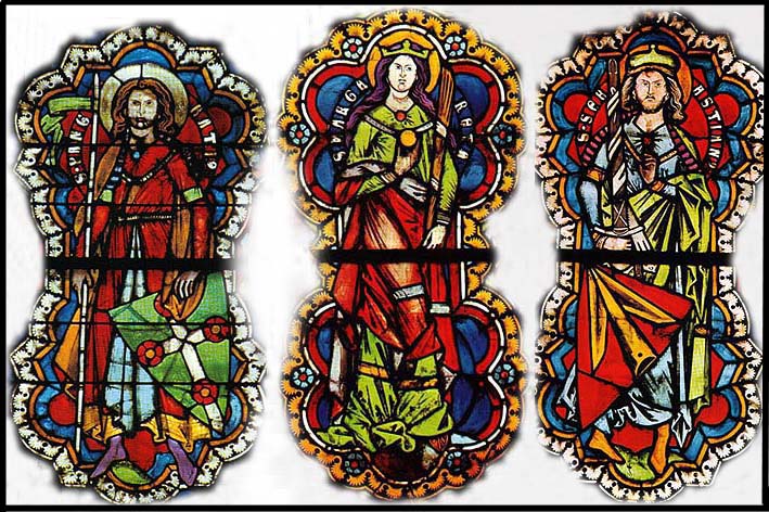 Glasfenster, Westchor: St. Pankratius, St. Margareta und St. Sebastian